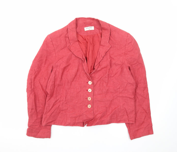 Kaliko Women's Red Linen Blazer Jacket Size 16 Classic Short