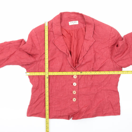 Kaliko Women's Red Linen Blazer Jacket Size 16 Classic Short