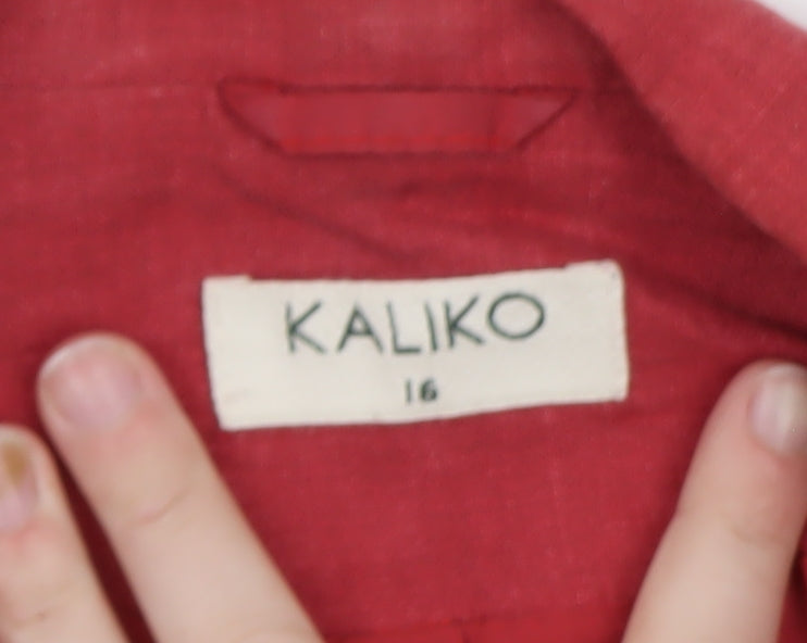Kaliko Women's Red Linen Blazer Jacket Size 16 Classic Short