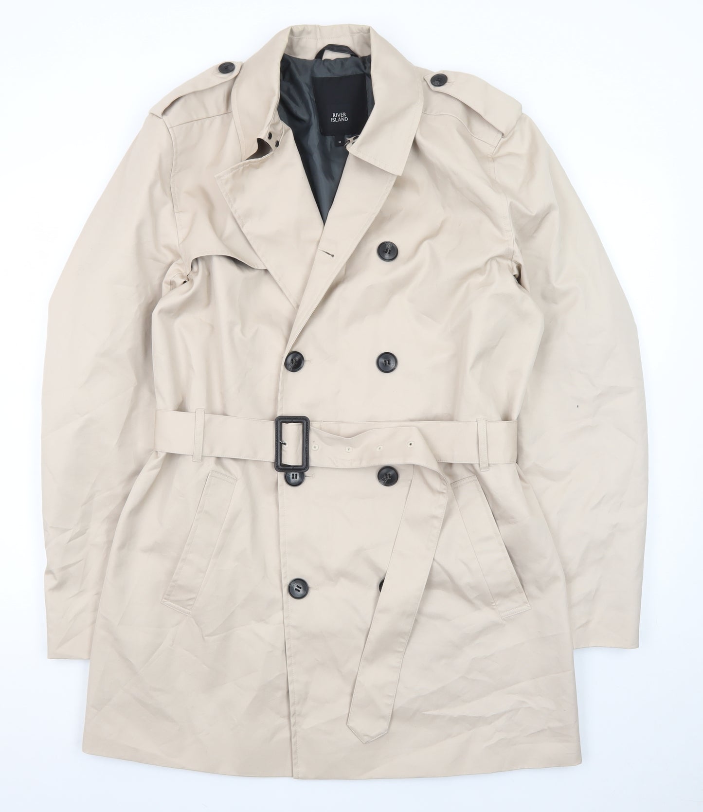 River Island Women Beige Trench Coat Belted Mid-Length M