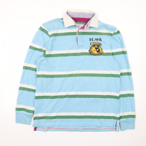 Howick Men's Blue Striped Long Sleeve Rugby Polo Shirt Size L 100% Cotton