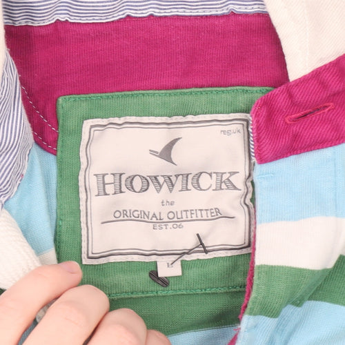 Howick Men's Blue Striped Long Sleeve Rugby Polo Shirt Size L 100% Cotton