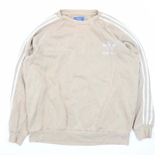 Adidas Mens Beige Crew Neck Sweatshirt L Classic 3-Stripes Logo
