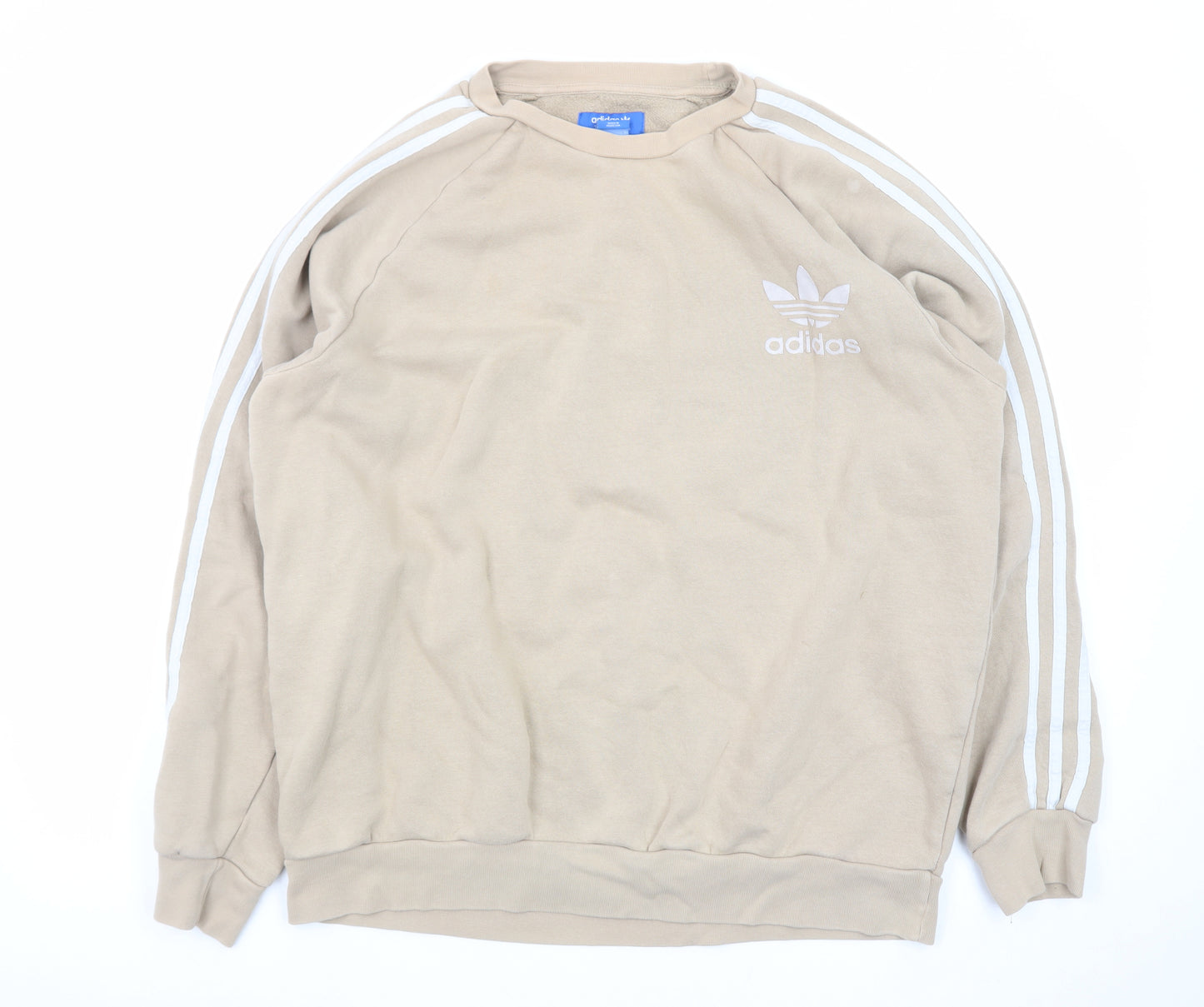 Adidas Mens Beige Crew Neck Sweatshirt L Classic 3-Stripes Logo
