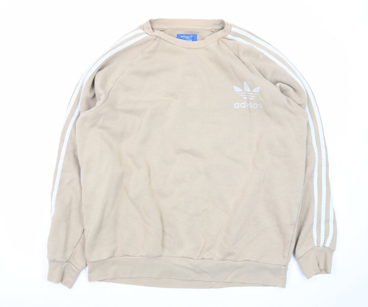 Adidas Mens Beige Crew Neck Sweatshirt L Classic 3-Stripes Logo