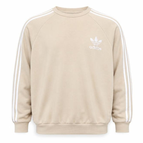 Adidas Mens Beige Crew Neck Sweatshirt L Classic 3-Stripes Logo