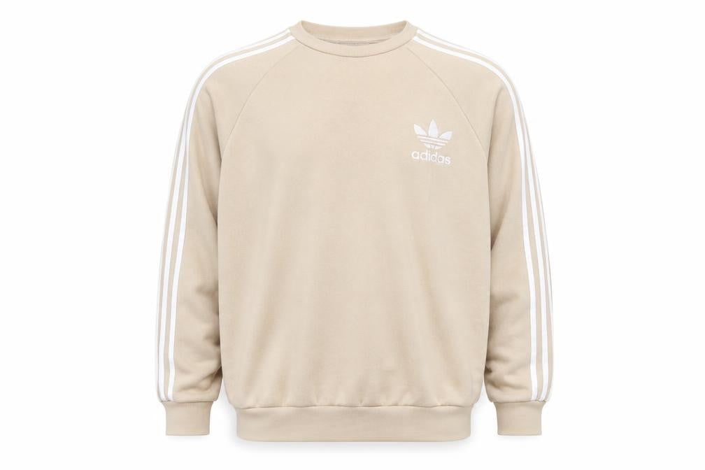 Adidas Mens Beige Crew Neck Sweatshirt L Classic 3-Stripes Logo