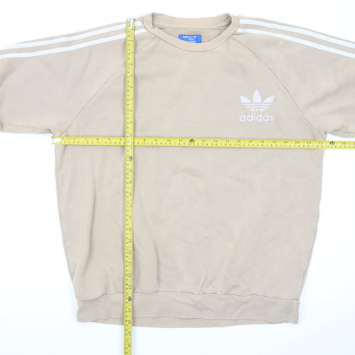 Adidas Mens Beige Crew Neck Sweatshirt L Classic 3-Stripes Logo