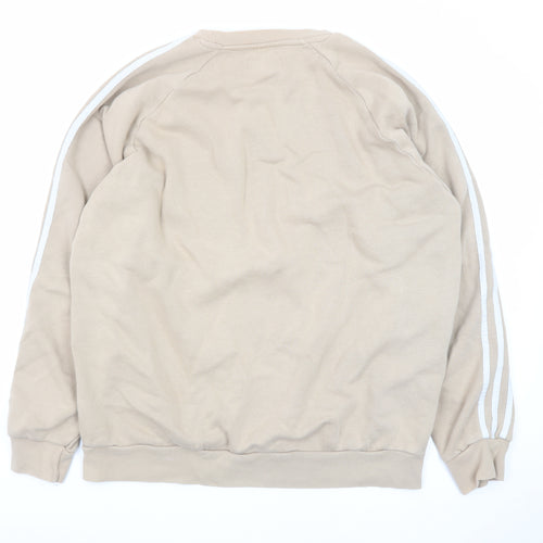Adidas Mens Beige Crew Neck Sweatshirt L Classic 3-Stripes Logo