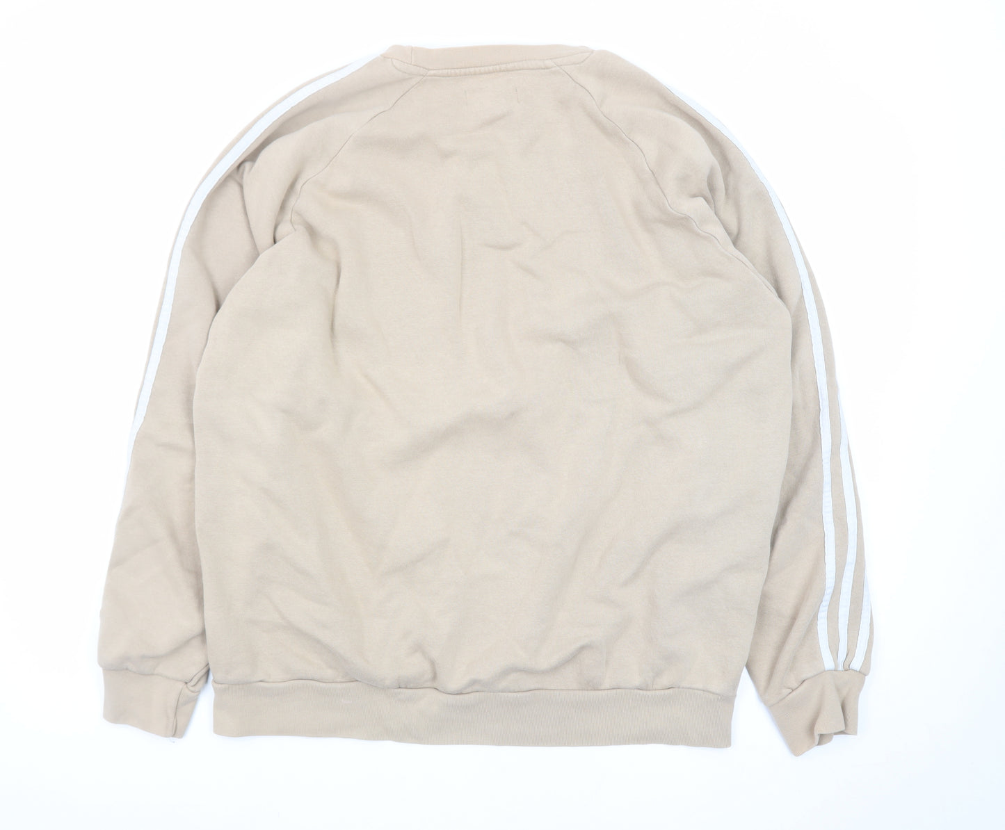 Adidas Mens Beige Crew Neck Sweatshirt L Classic 3-Stripes Logo