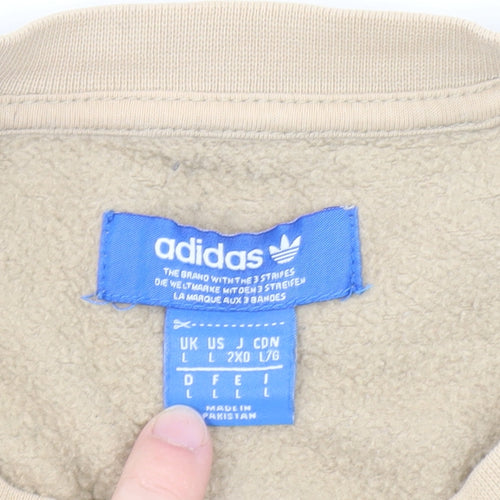 Adidas Mens Beige Crew Neck Sweatshirt L Classic 3-Stripes Logo