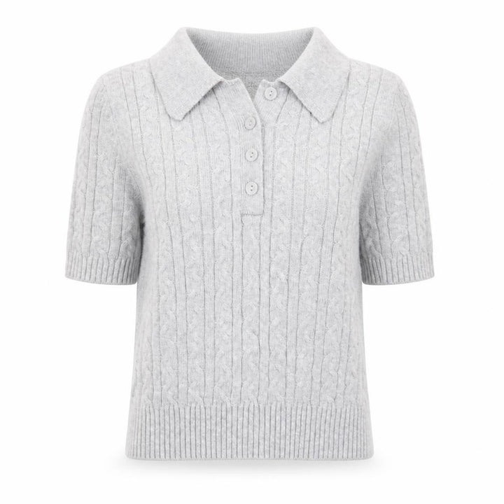 Pull&Bear Women's Grey Collared Cable Knit Short Sleeve Jumper S