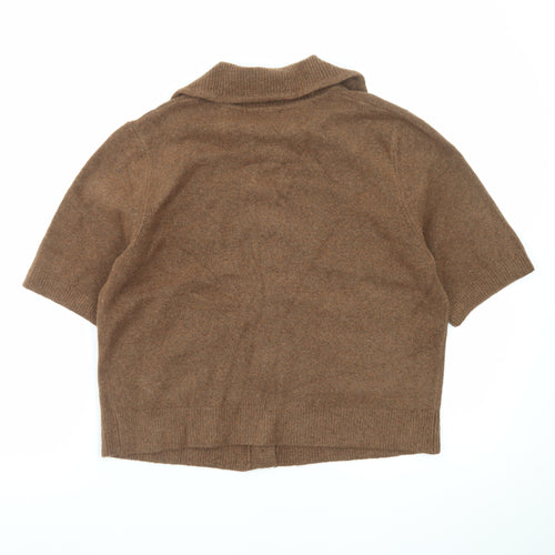 Marks and Spencer Women's Brown Collared Short Sleeve Cardigan M