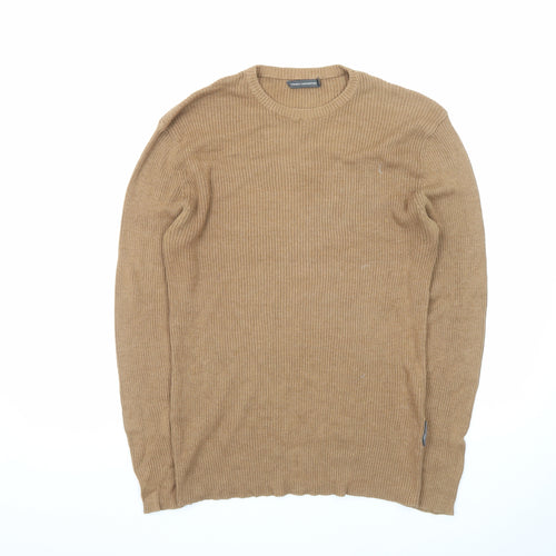 French Connection Women's Beige Wool Blend Ribbed Jumper L