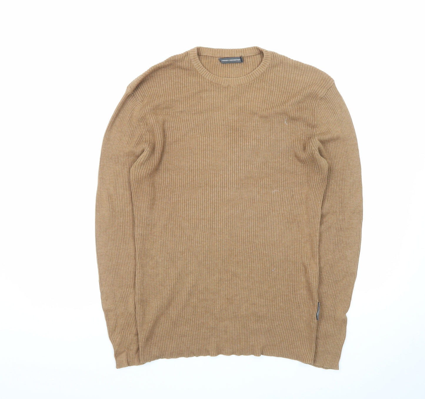 French Connection Women's Beige Wool Blend Ribbed Jumper L