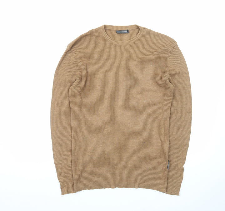 French Connection Women's Beige Wool Blend Ribbed Jumper L