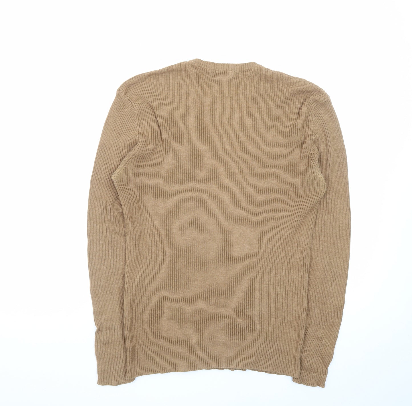 French Connection Women's Beige Wool Blend Ribbed Jumper L
