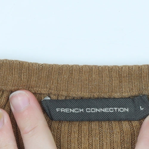 French Connection Women's Beige Wool Blend Ribbed Jumper L