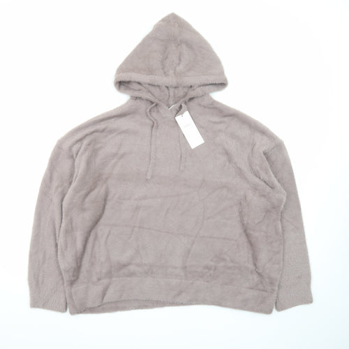 Marks and Spencer Women Beige Hooded Fleece Pullover Jumper Size L