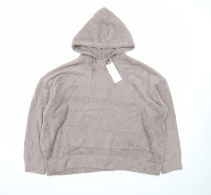 Marks and Spencer Women Beige Hooded Fleece Pullover Jumper Size L