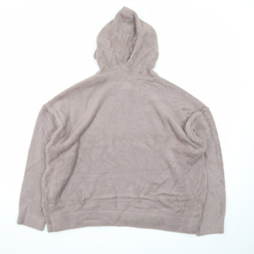 Marks and Spencer Women Beige Hooded Fleece Pullover Jumper Size L