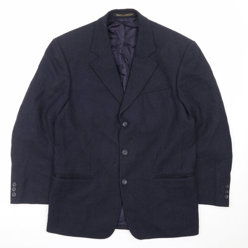 Marks and Spencer Men's Blue Wool Check 38S Classic Blazer