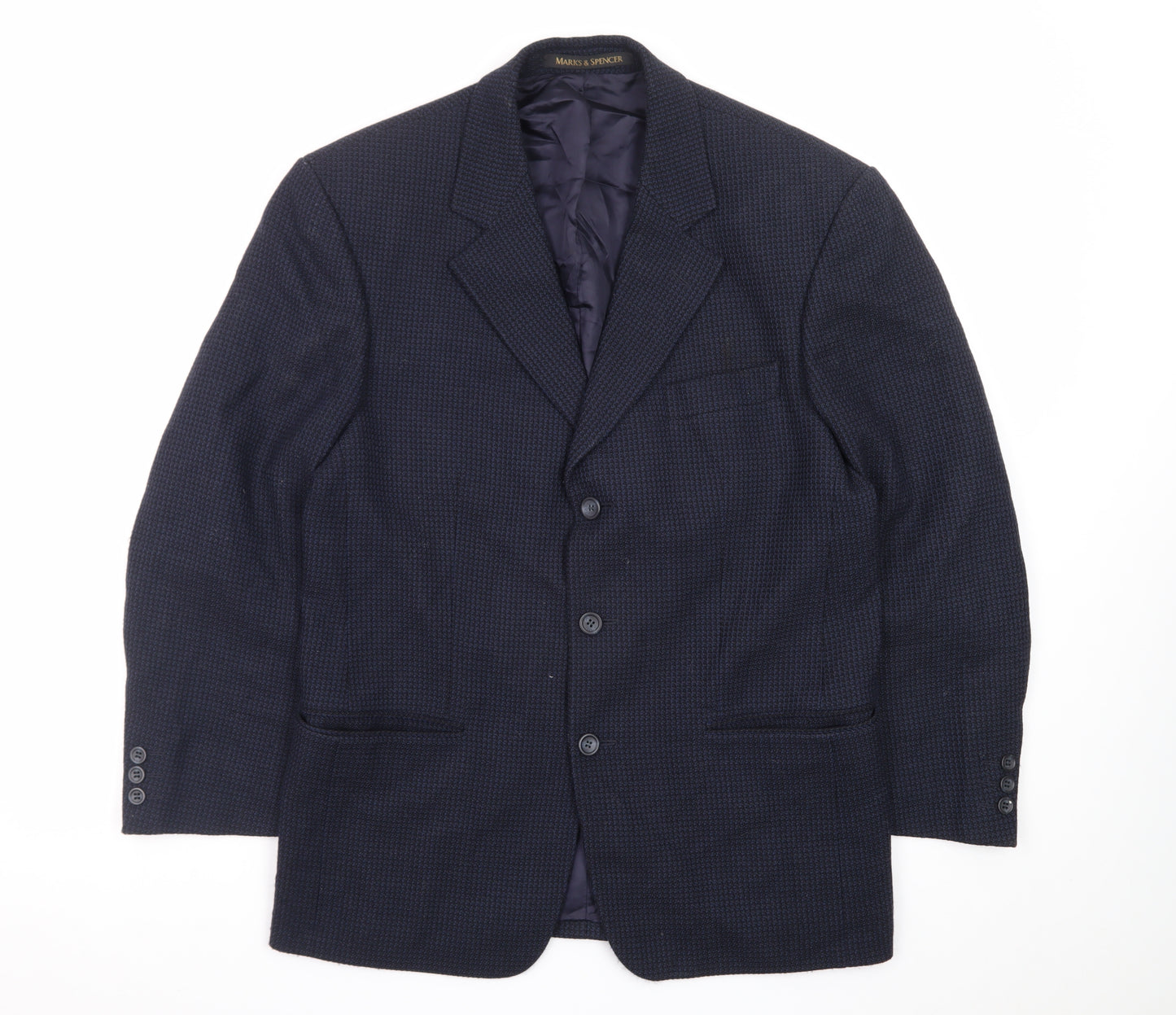 Marks and Spencer Men's Blue Wool Check 38S Classic Blazer