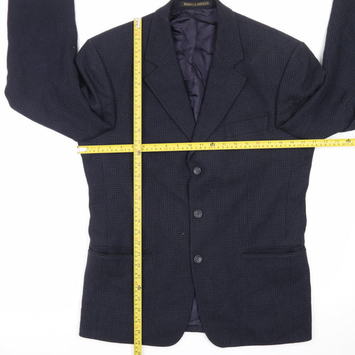Marks and Spencer Men's Blue Wool Check 38S Classic Blazer