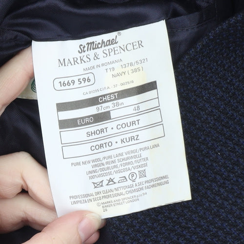 Marks and Spencer Men's Blue Wool Check 38S Classic Blazer