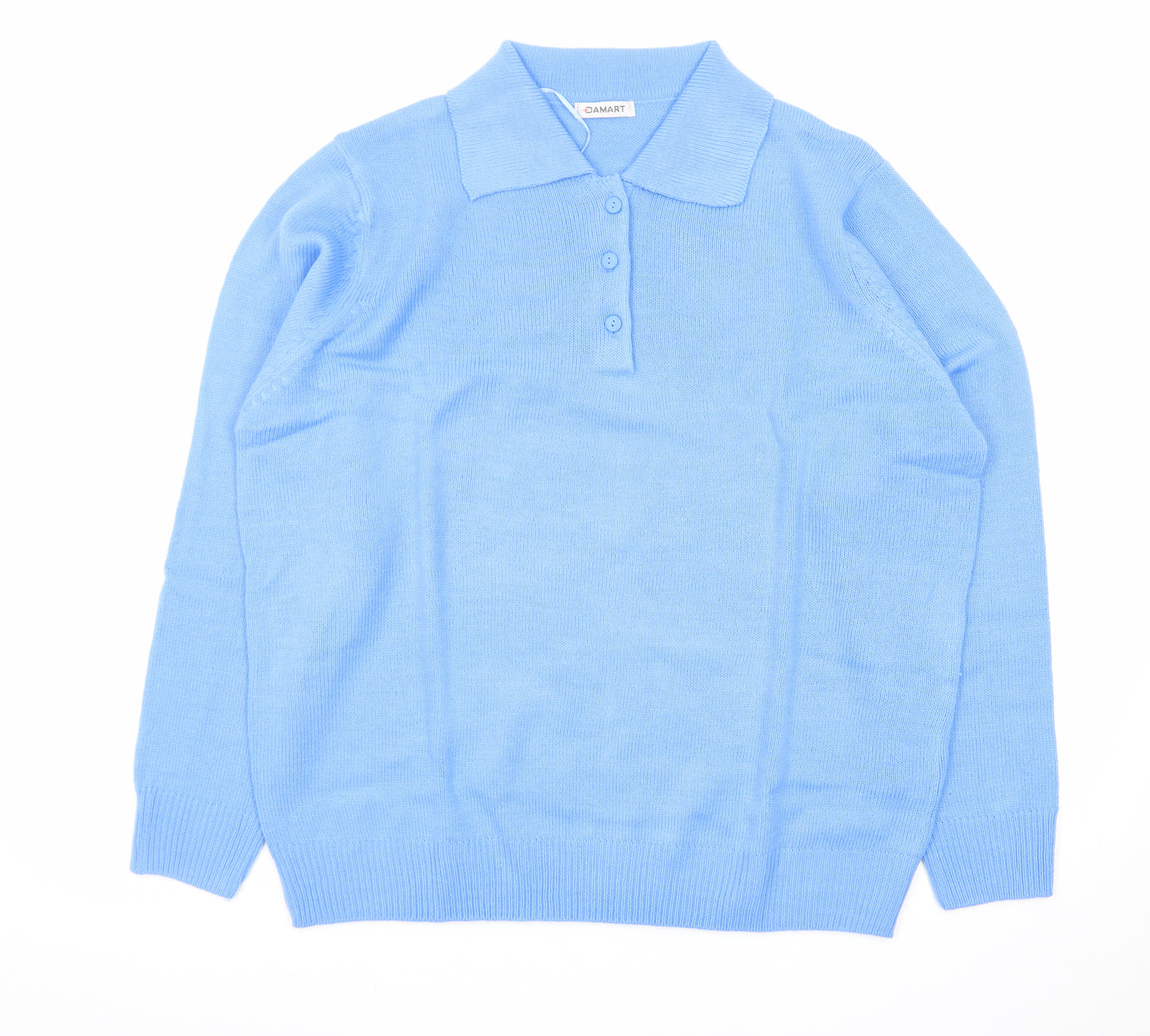 Damart Men's Blue Collared Henley Jumper XL Knit Long Sleeve