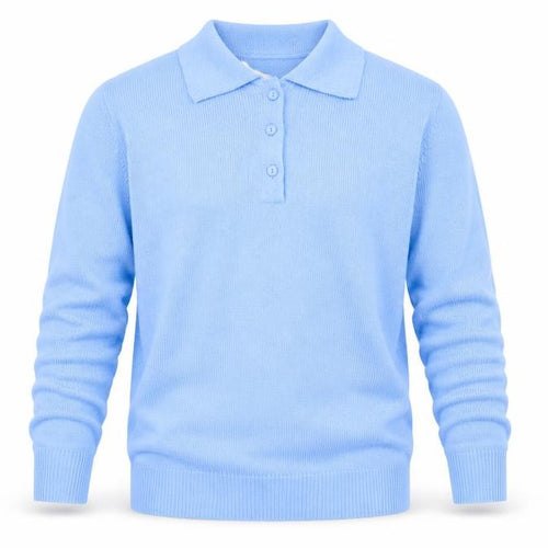 Damart Men's Blue Collared Henley Jumper XL Knit Long Sleeve
