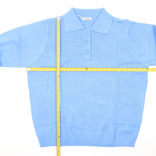 Damart Men's Blue Collared Henley Jumper XL Knit Long Sleeve