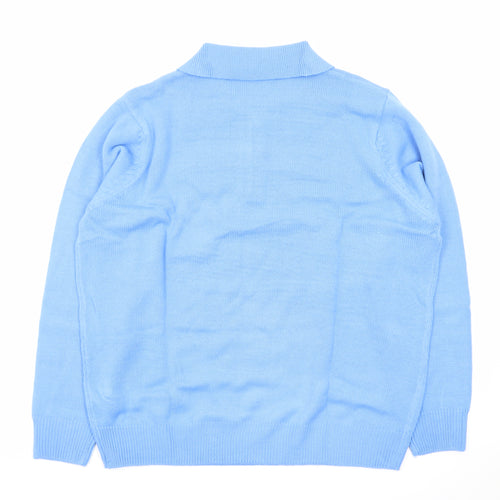 Damart Men's Blue Collared Henley Jumper XL Knit Long Sleeve