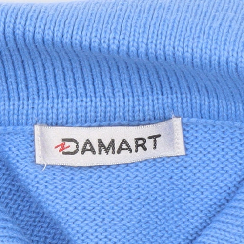 Damart Men's Blue Collared Henley Jumper XL Knit Long Sleeve
