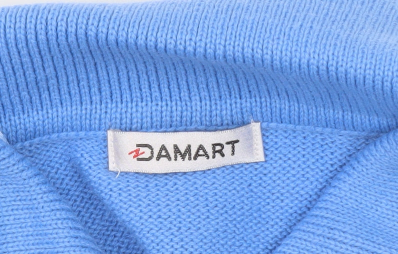 Damart Men's Blue Collared Henley Jumper XL Knit Long Sleeve