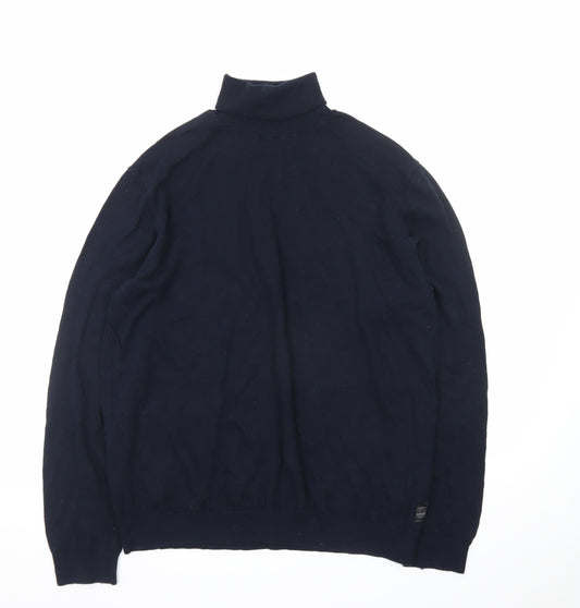 Replay Men's Blue Cotton Roll Neck Jumper XL