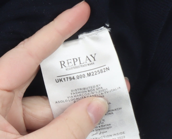 Replay Men's Blue Cotton Roll Neck Jumper XL