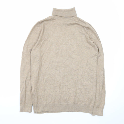 Pull & Bear Men's Beige Roll Neck Cotton Blend Jumper Size S