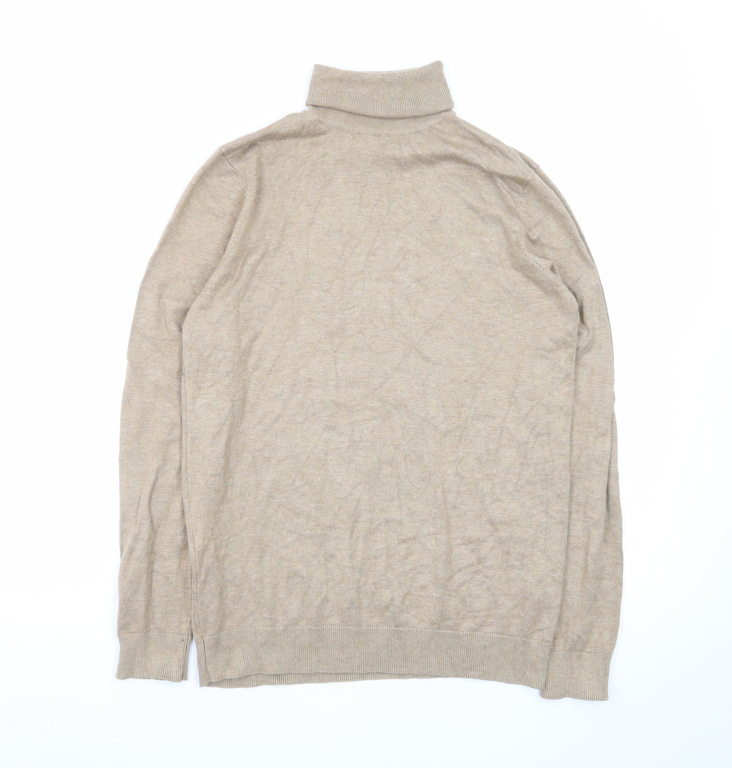 Pull & Bear Men's Beige Roll Neck Cotton Blend Jumper Size S