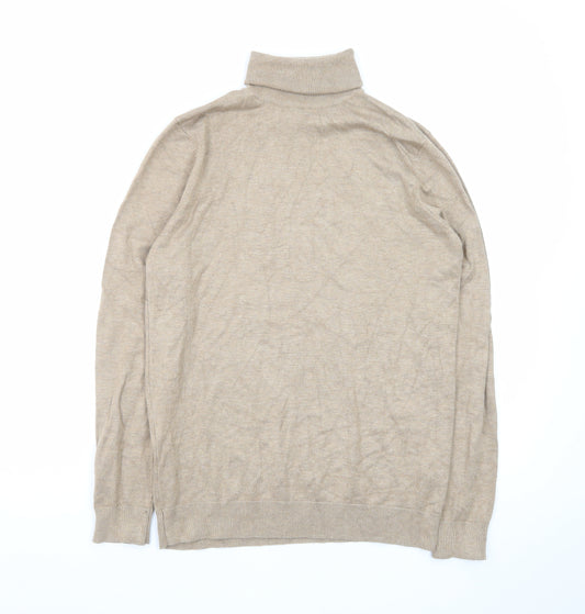 Pull & Bear Men's Beige Roll Neck Cotton Blend Jumper Size S