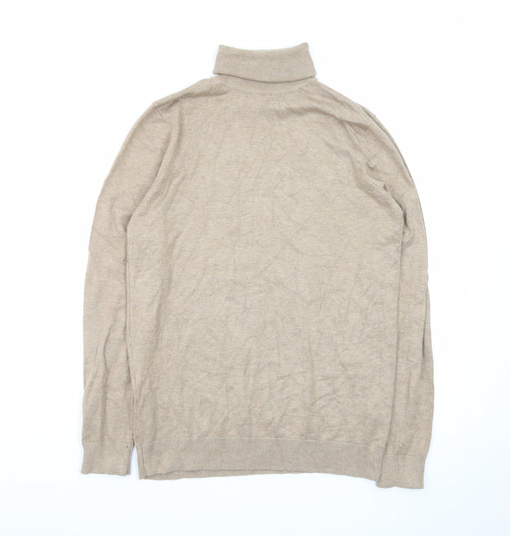 Pull & Bear Men's Beige Roll Neck Cotton Blend Jumper Size S
