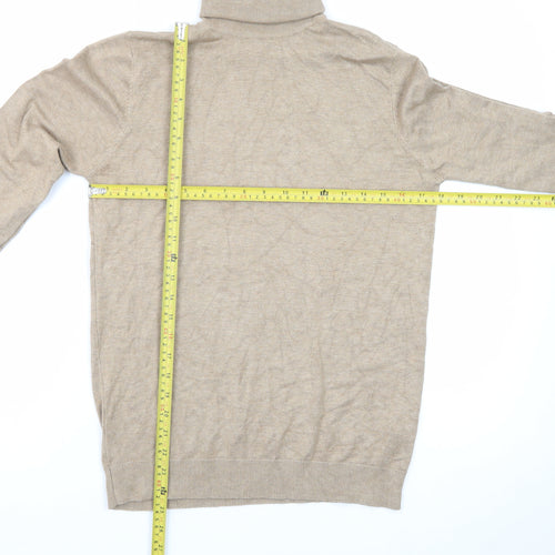 Pull & Bear Men's Beige Roll Neck Cotton Blend Jumper Size S