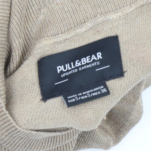 Pull & Bear Men's Beige Roll Neck Cotton Blend Jumper Size S