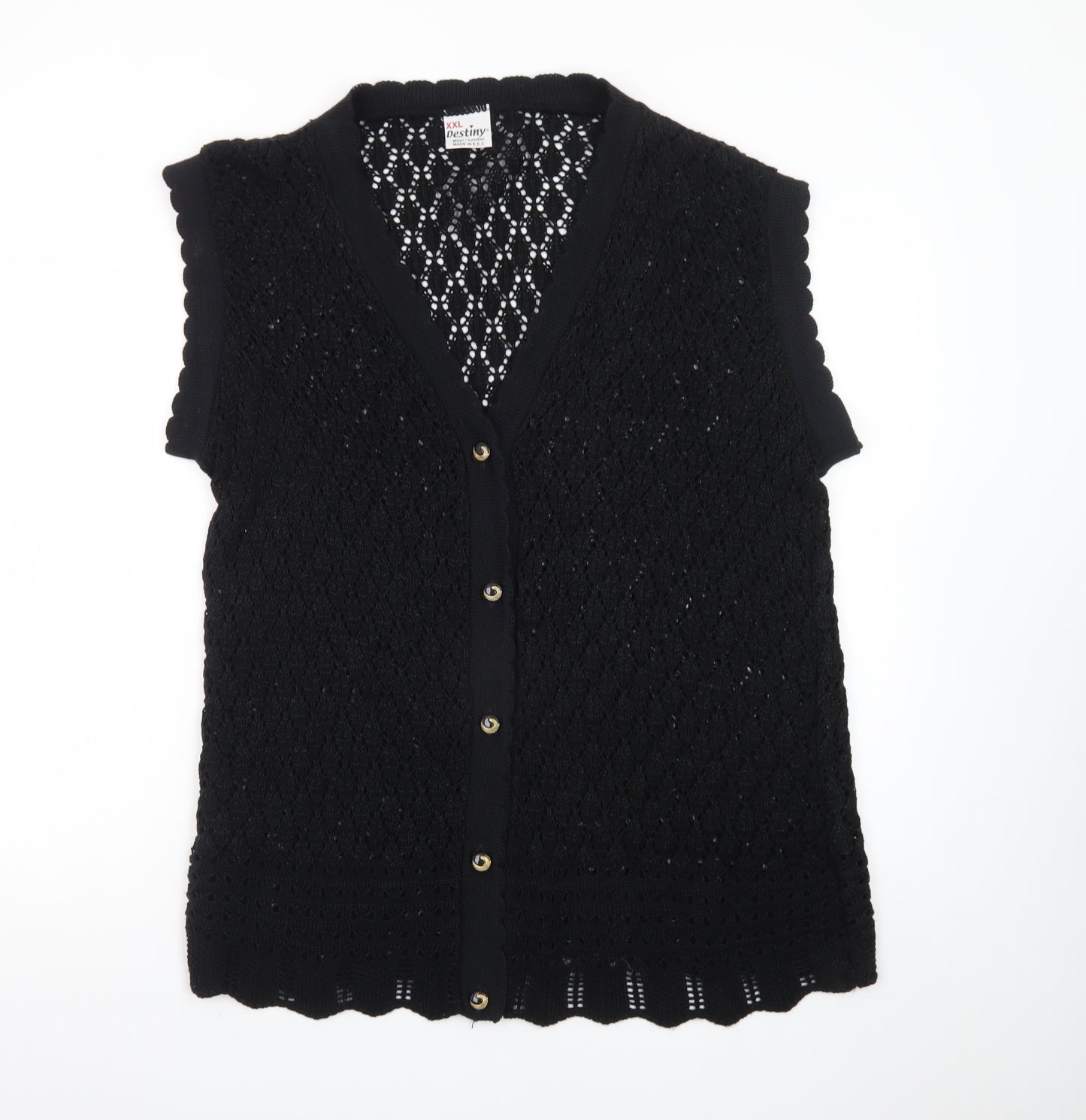 Destiny Women’s Black Sleeveless Crochet Knit Cardigan 2XL