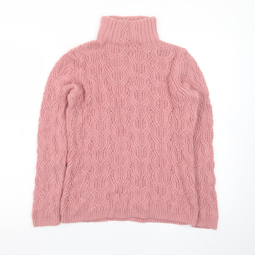 White Stuff Women’s Pink Roll Neck Cable Knit Jumper UK 10