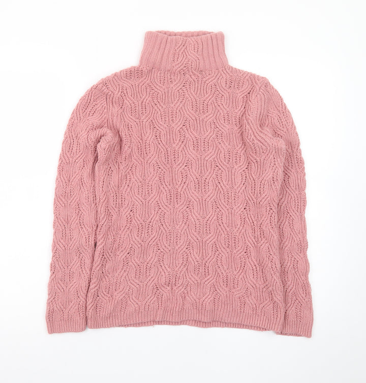 White Stuff Women’s Pink Roll Neck Cable Knit Jumper UK 10