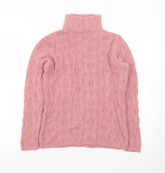 White Stuff Women’s Pink Roll Neck Cable Knit Jumper UK 10