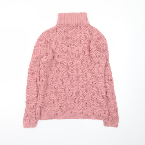 White Stuff Women’s Pink Roll Neck Cable Knit Jumper UK 10