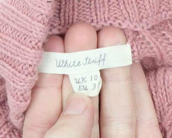 White Stuff Women’s Pink Roll Neck Cable Knit Jumper UK 10