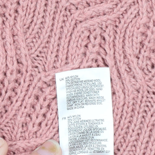 White Stuff Women’s Pink Roll Neck Cable Knit Jumper UK 10